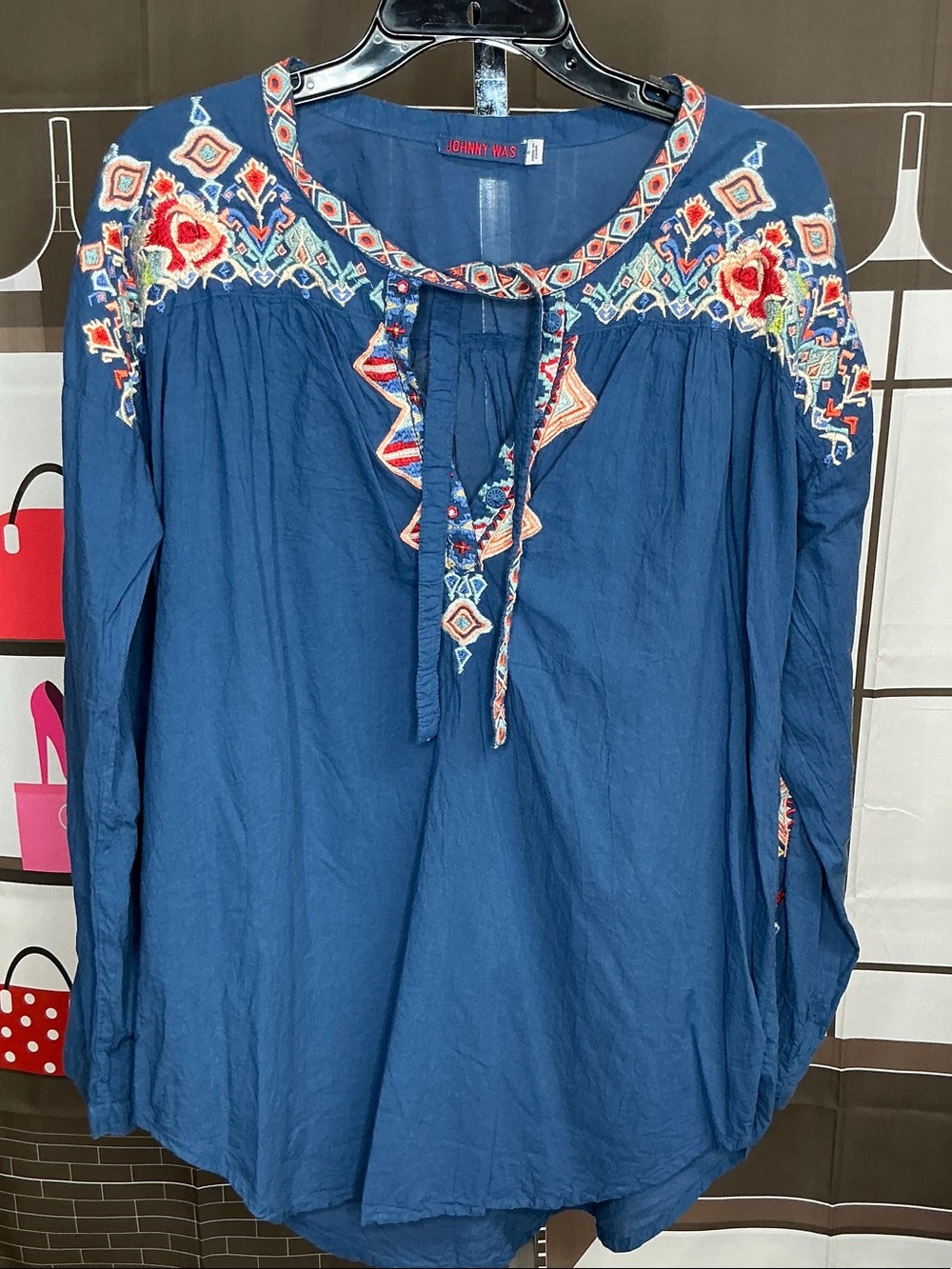 Johnny Was Blue Embroidered Peasant  sz S #2296
